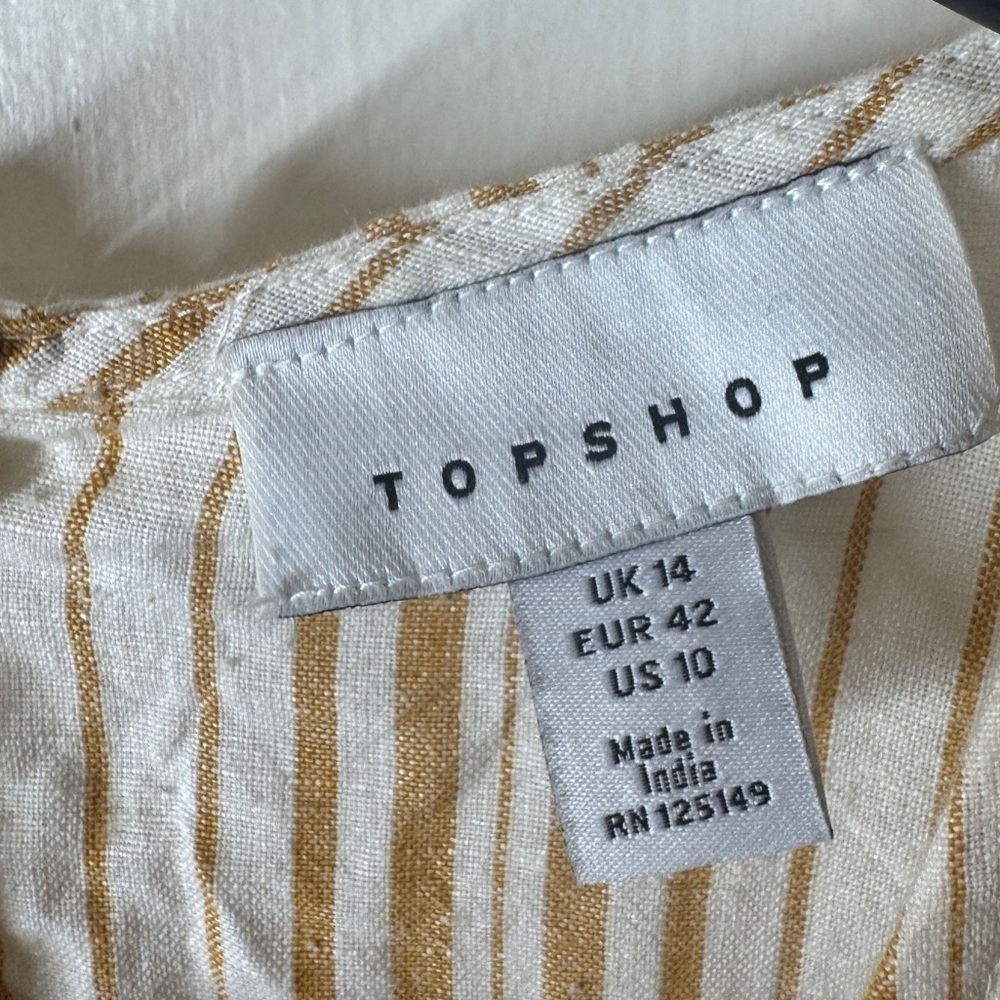 Topshop Linen Cotton Blend Mustard Yellow White Striped Jumpsuit US Size 10 - Picture 13 of 15